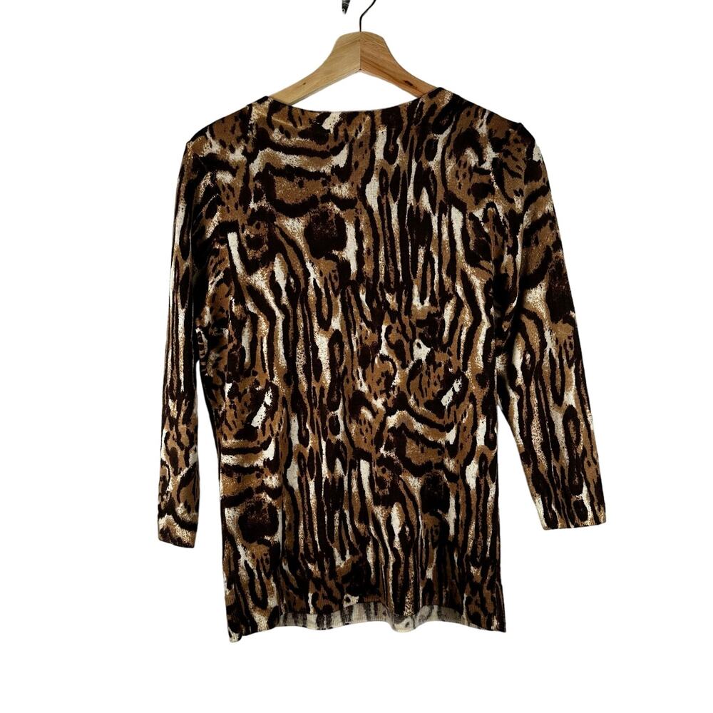 Talbots 100% Merino Wool Abstract Brown 3/4 Sleeve Pull Over Sweater Size M